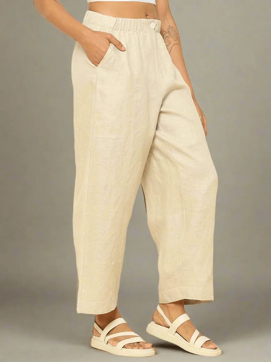 Linen Barrel Pants Beige