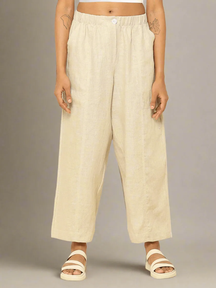 Linen Barrel Pants Beige