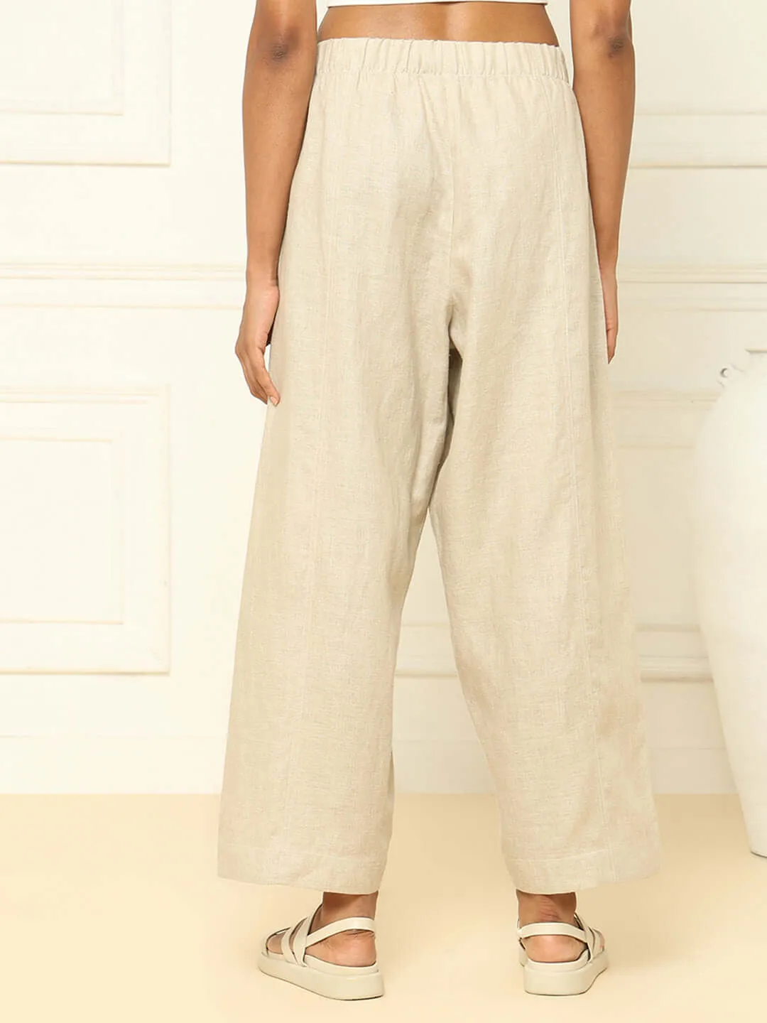 Linen Barrel Pants Beige