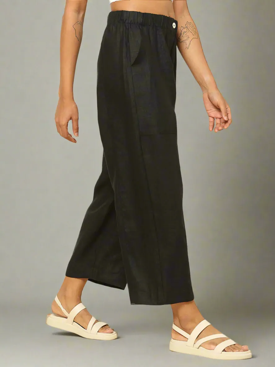 Linen Barrel Pants Black