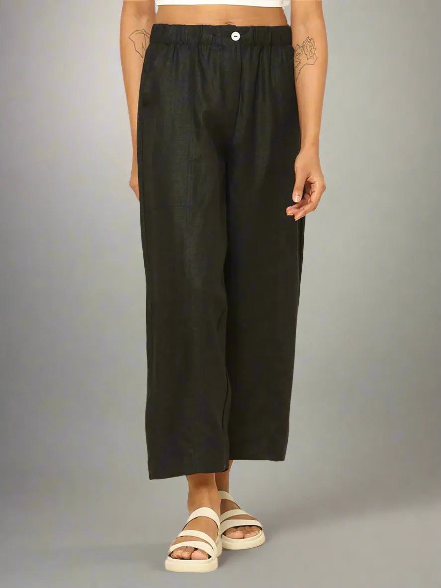 Linen Barrel Pants Black