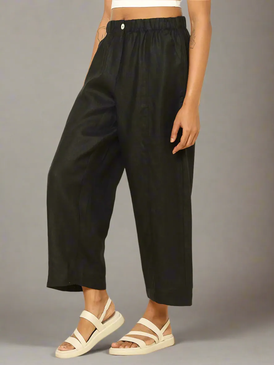 Linen Barrel Pants Black