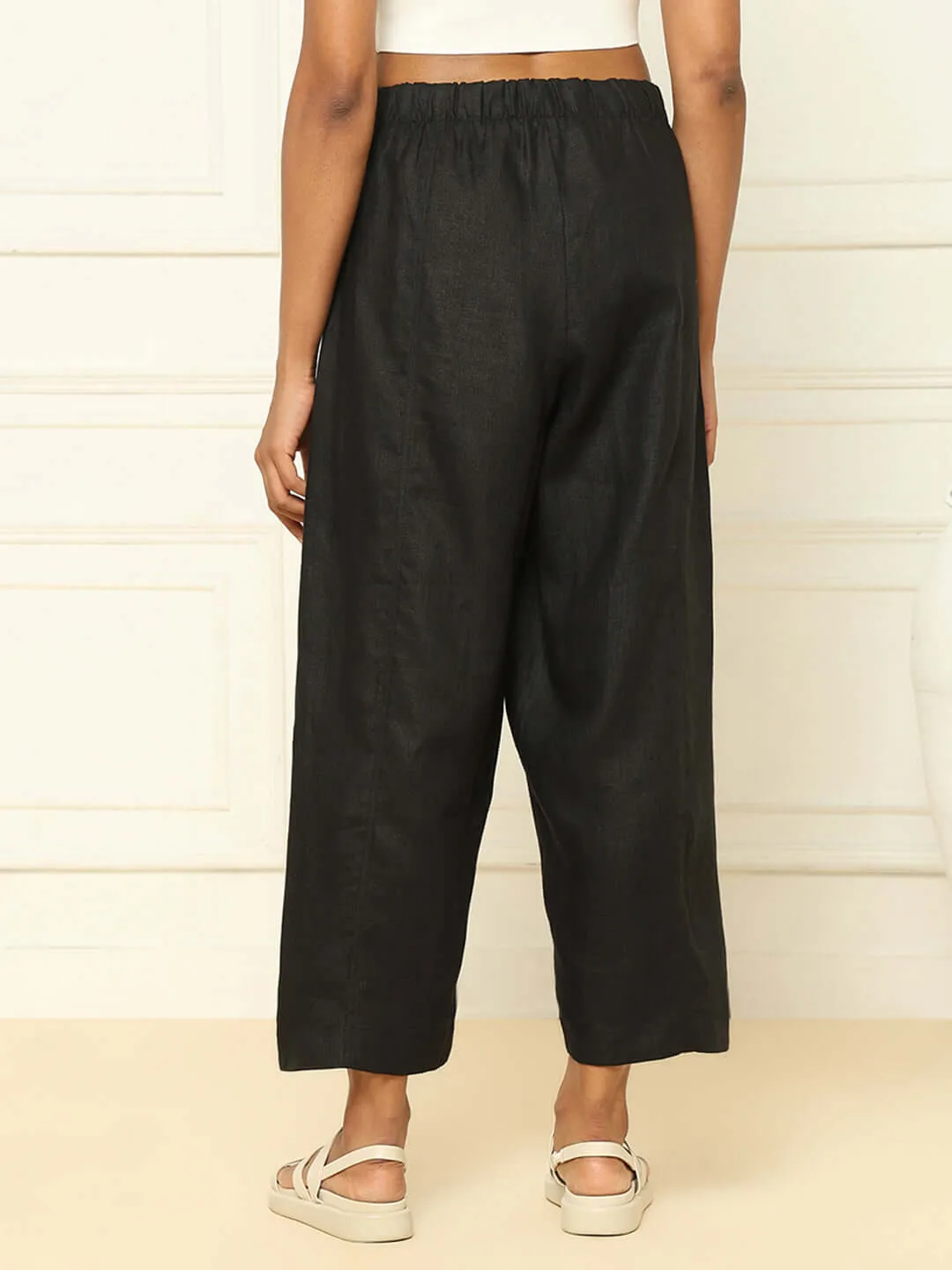 Linen Barrel Pants Black