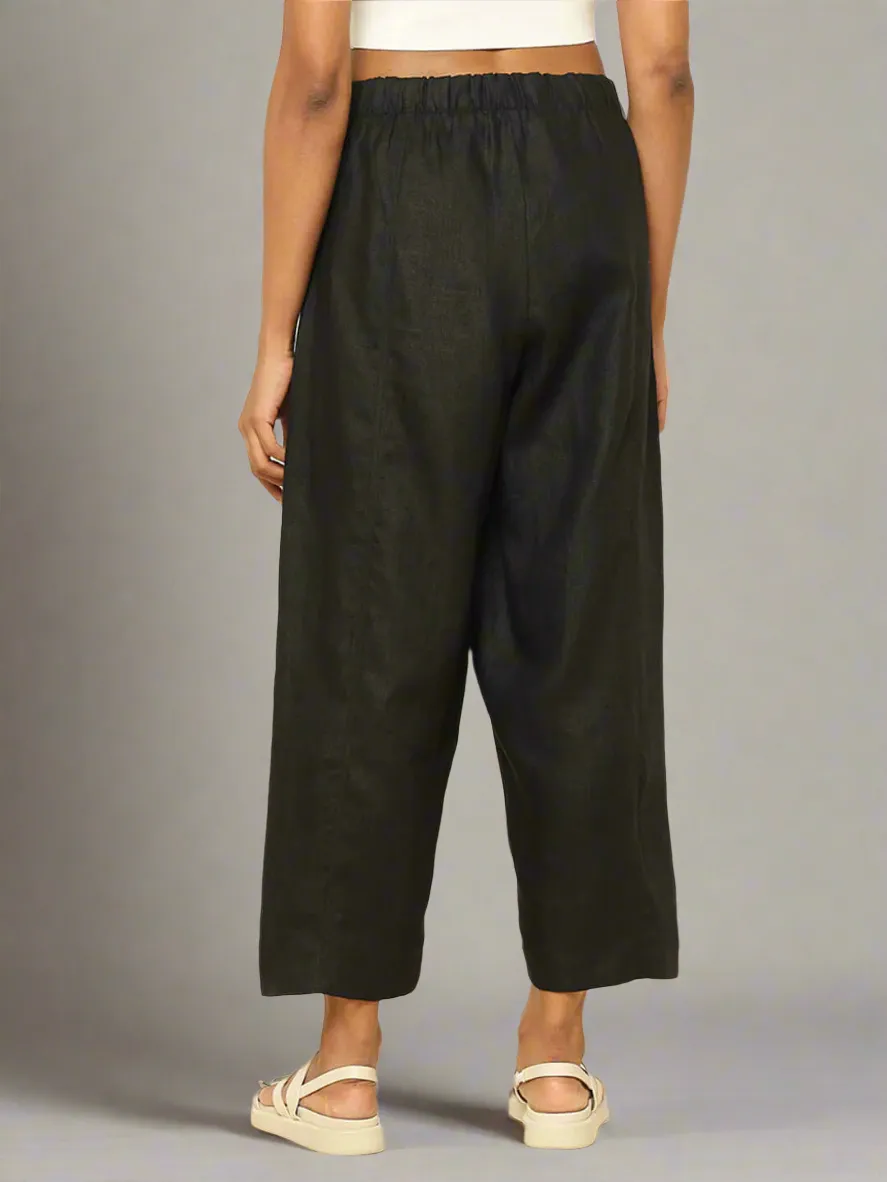 Linen Barrel Pants Black