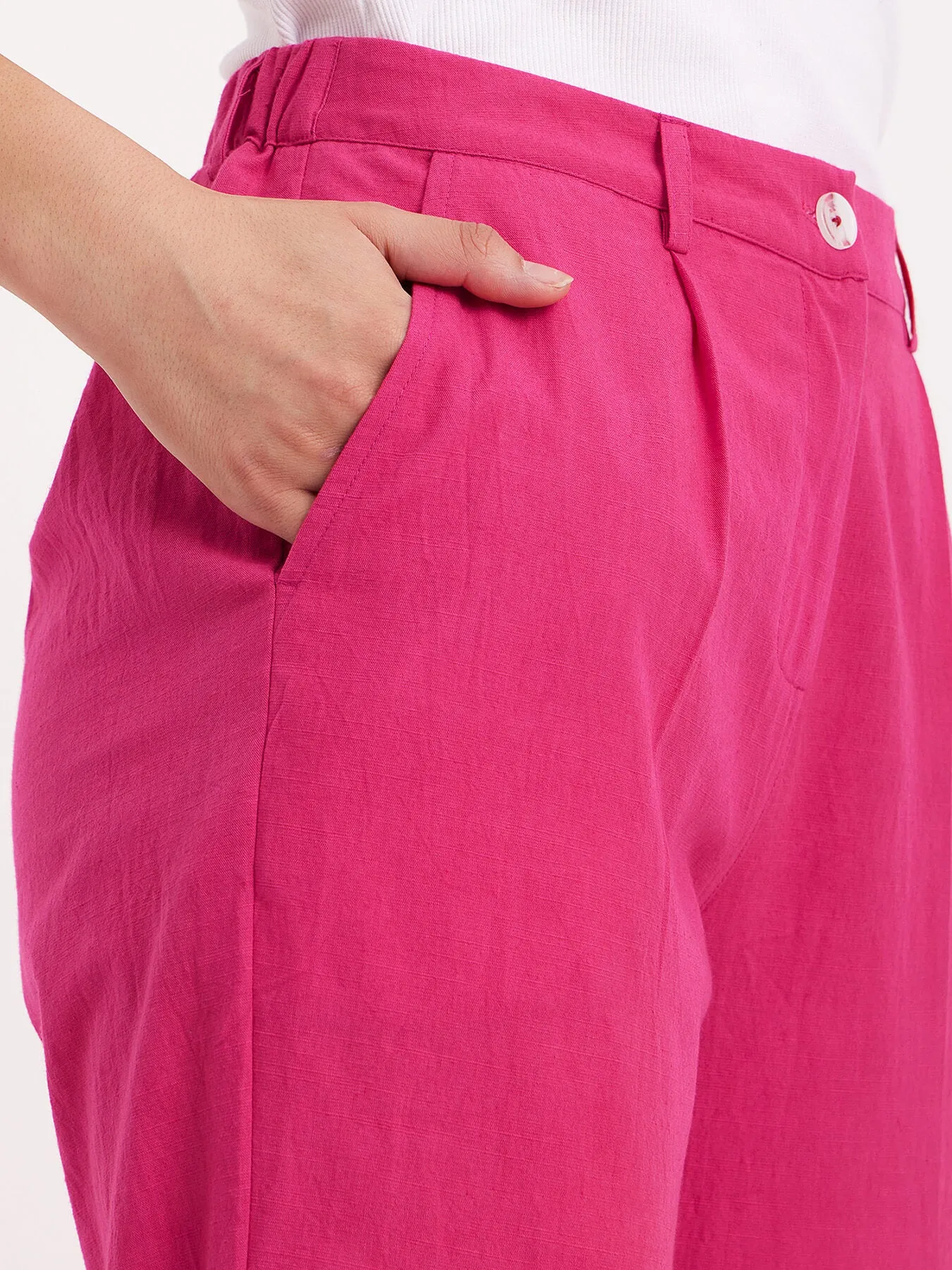 Linen Collared Shirt And Trouser Co-ord - Fuchsia