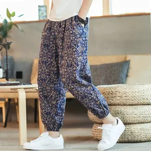 Loose Blue Rangoli Jogger Breathable Casual Harem Pants For Men & Women