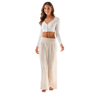 Lotus and Luna Wide Leg Cotton Pants - Cream