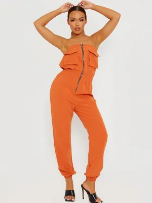 Mariem Utility Cargo Bandeau Jumpsuit In Rust