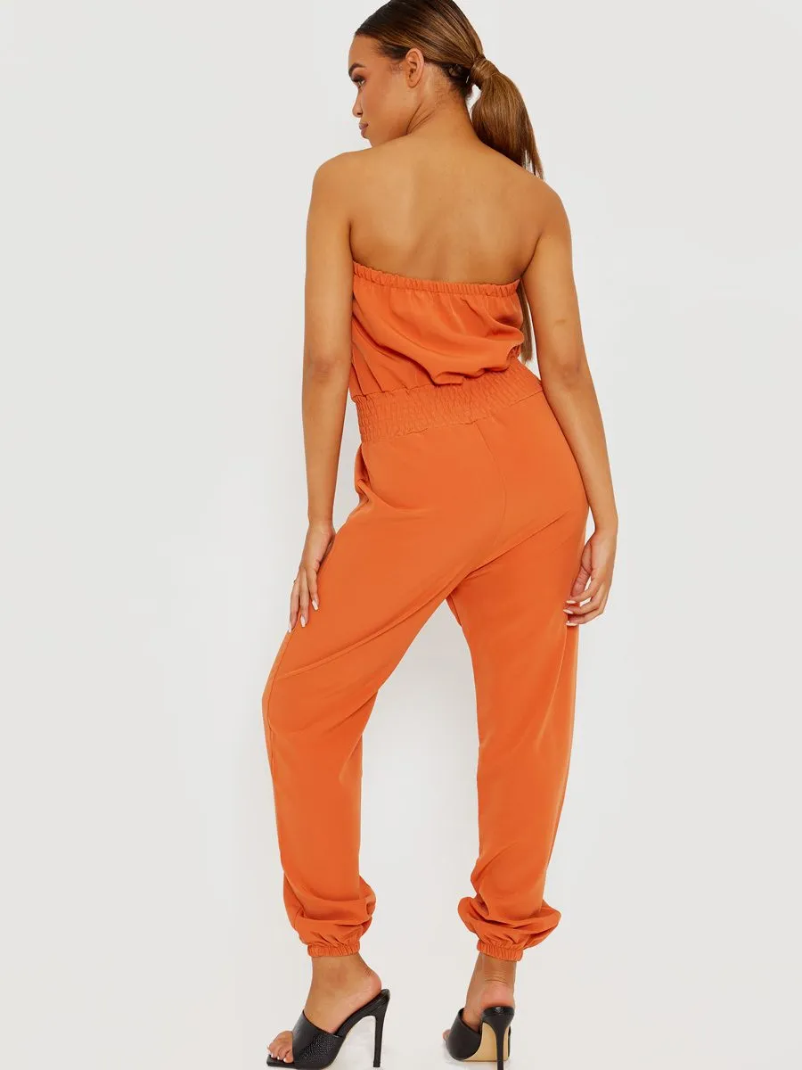 Mariem Utility Cargo Bandeau Jumpsuit In Rust