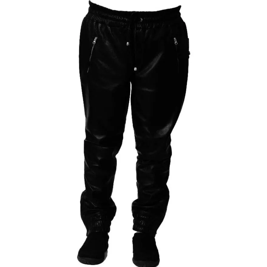 Mens Black Leather Joggers