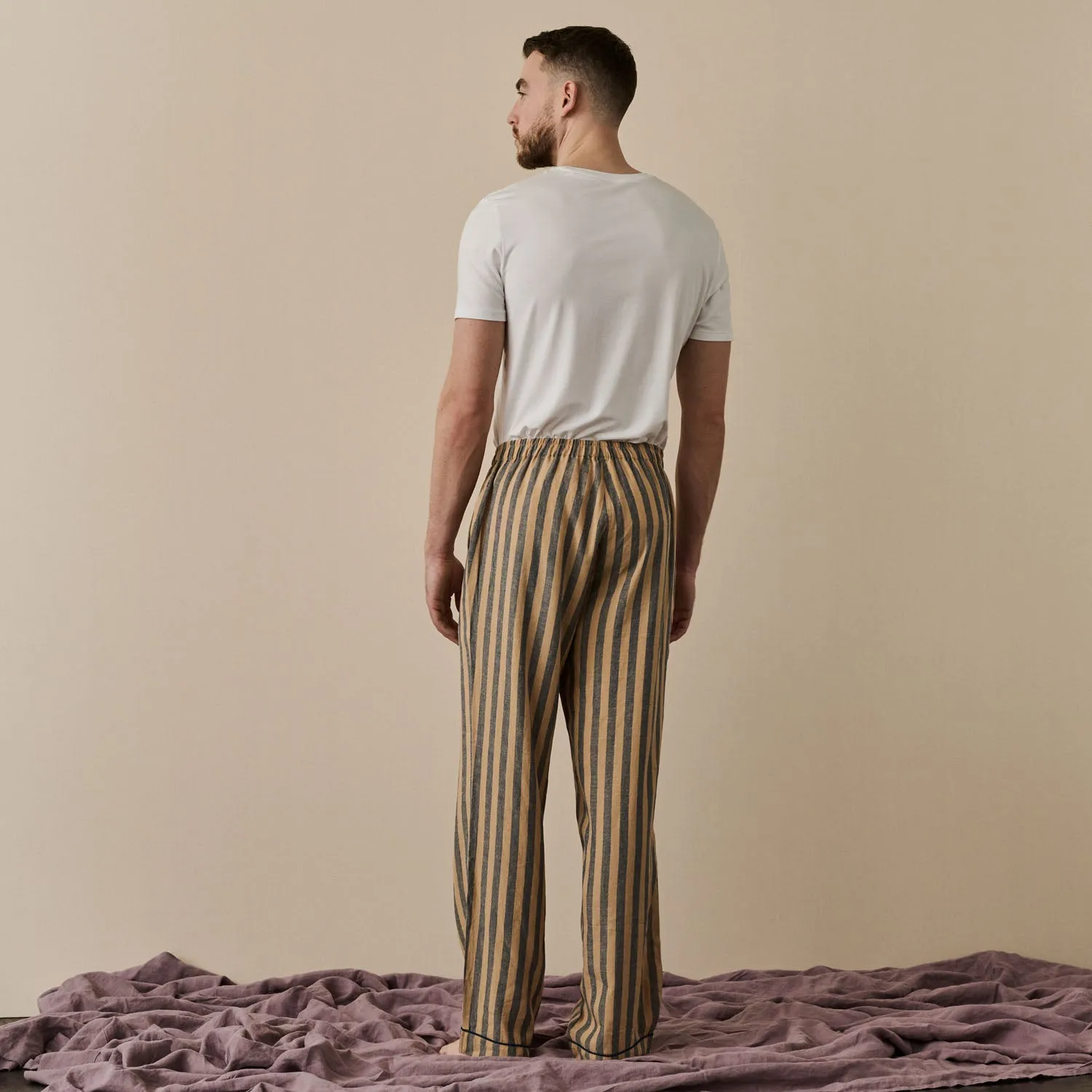 Men's Blue & Porcini Striped Linen Pajama Pants