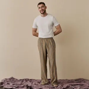 Men's Blue & Porcini Striped Linen Pajama Pants