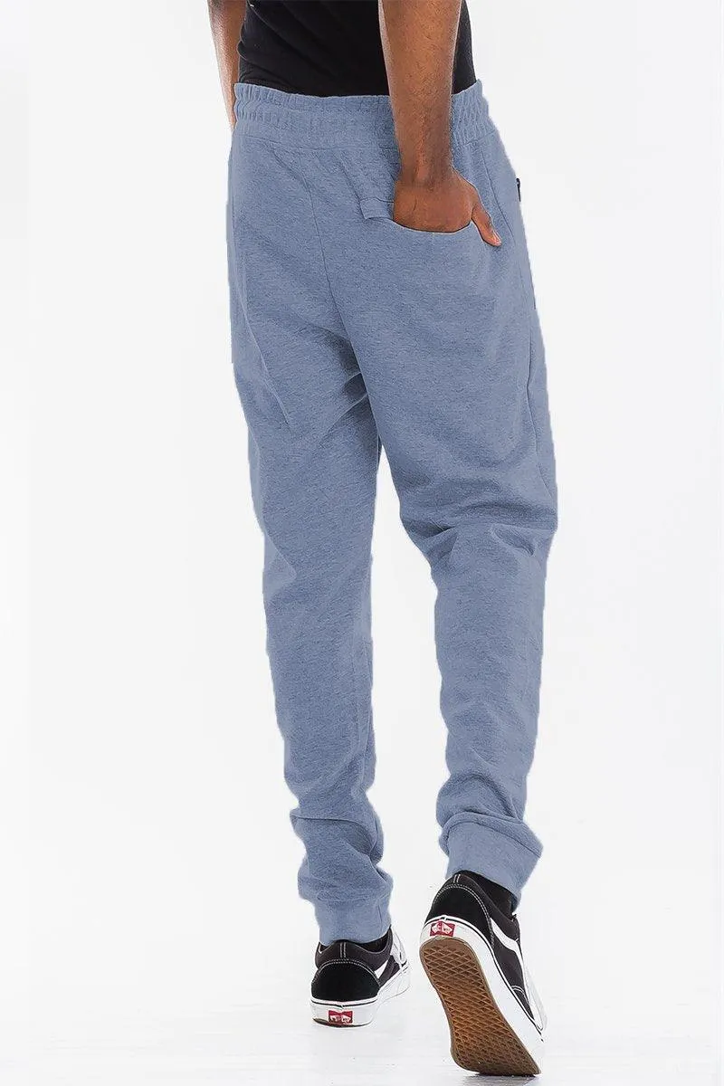 Mens Blue Black Trim Heathered Cotton Sweat Pants