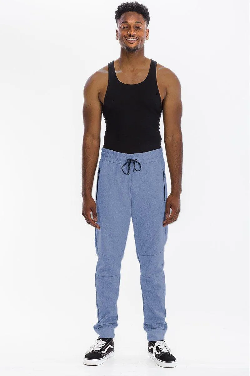 Mens Blue Black Trim Heathered Cotton Sweat Pants