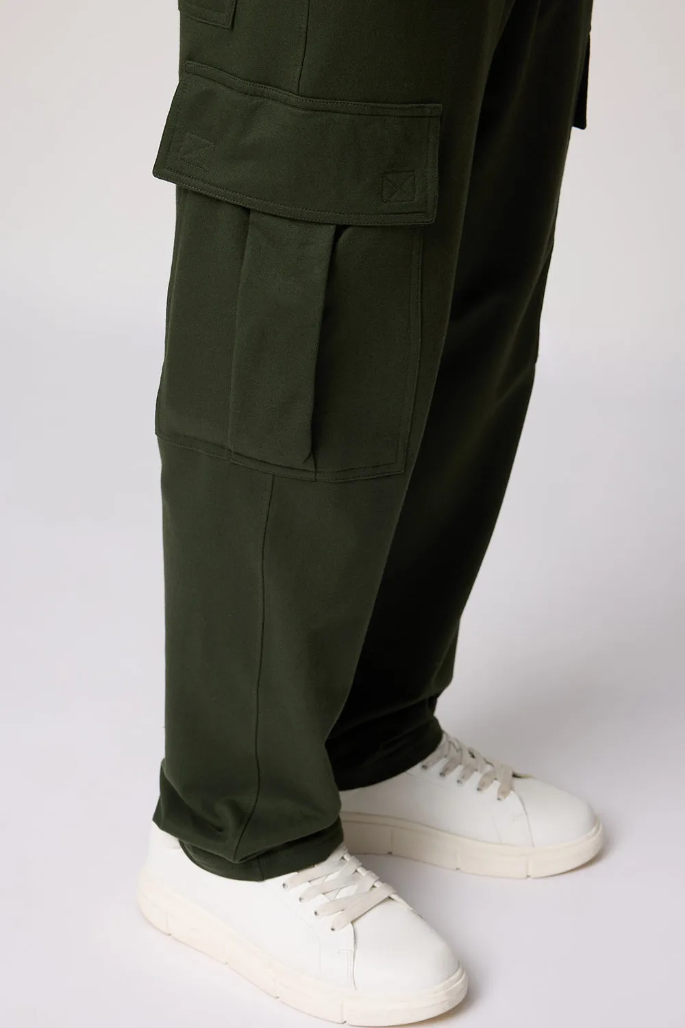 Men's Relaxed Green Knit Cargo Joggers