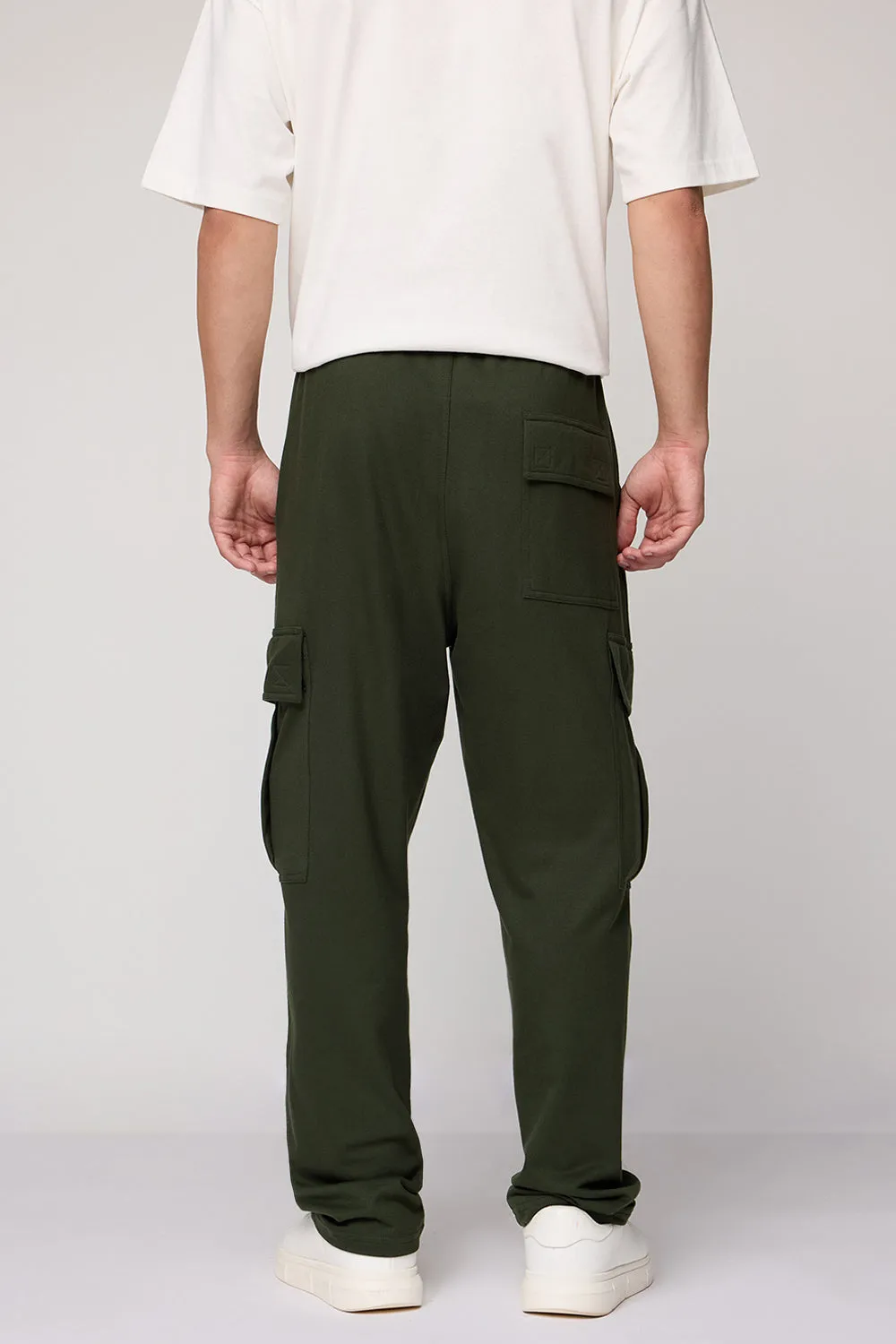 Men's Relaxed Green Knit Cargo Joggers