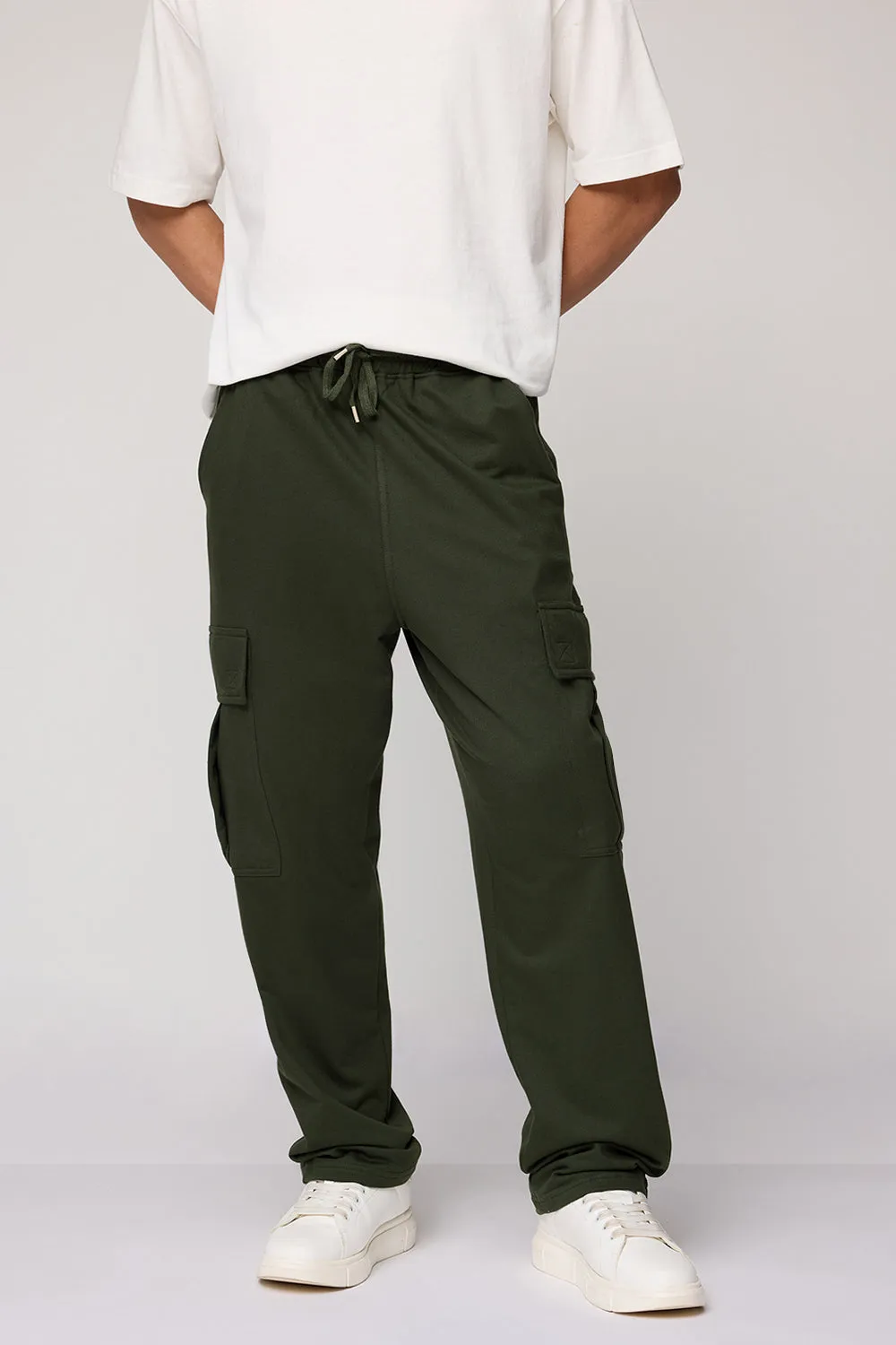 Men's Relaxed Green Knit Cargo Joggers