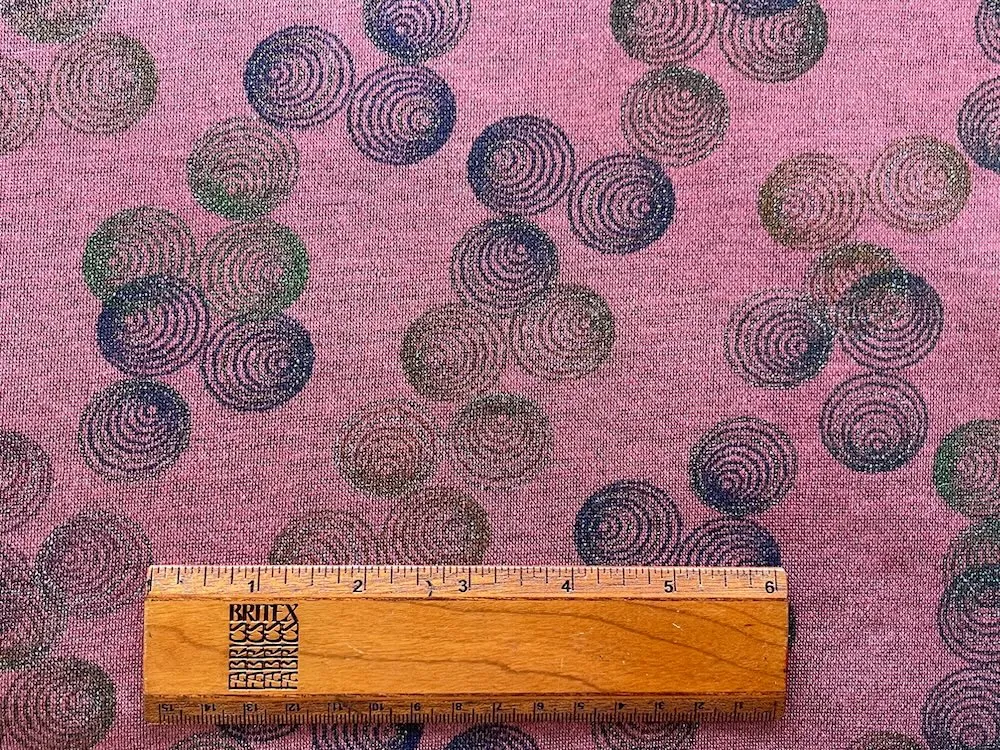 Mid-Weight Midnight Concentric Spirals on Mauve Viscose Blend Ponte Knit (Made in the Netherlands)