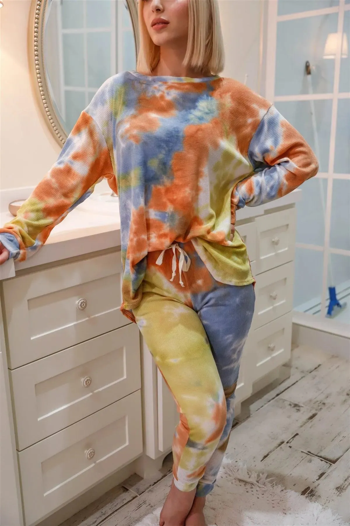 Multi Color Tie-Dye Long Sleeve Top & Sweatpants Set