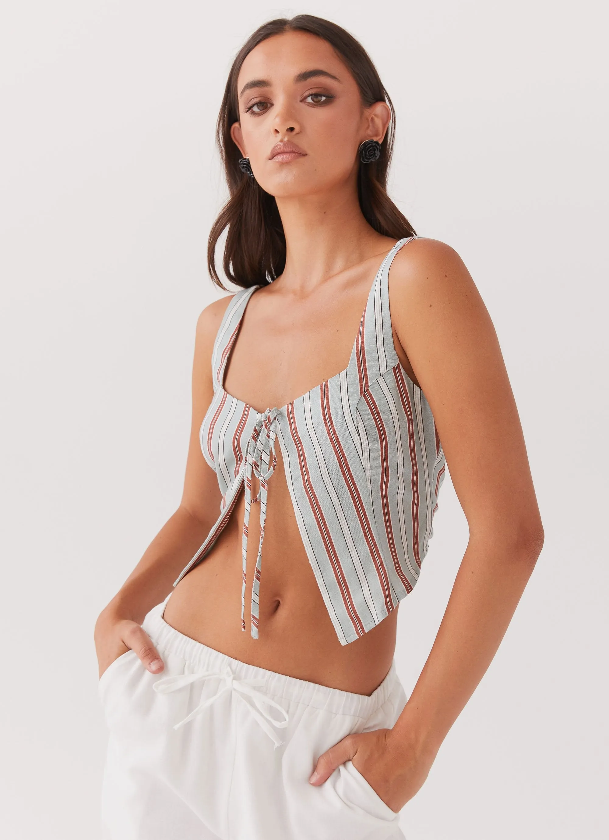 Oasis Dreams Linen Tie Top - Coastal Stripe