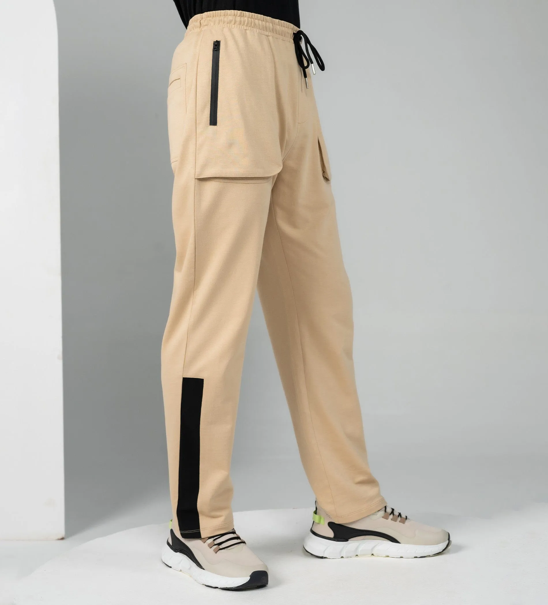 Oatmilk wide leg contrast trackpant