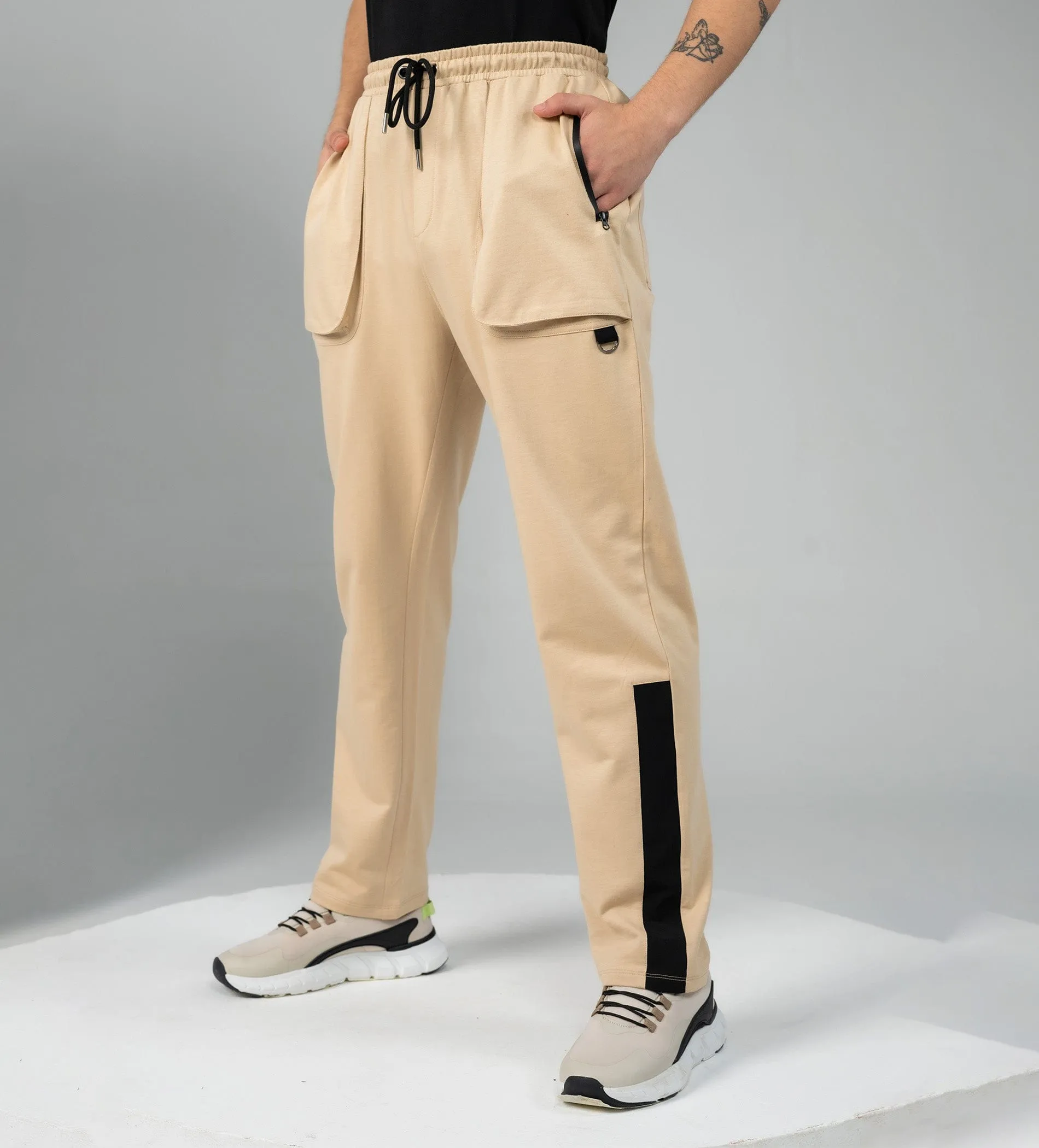 Oatmilk wide leg contrast trackpant