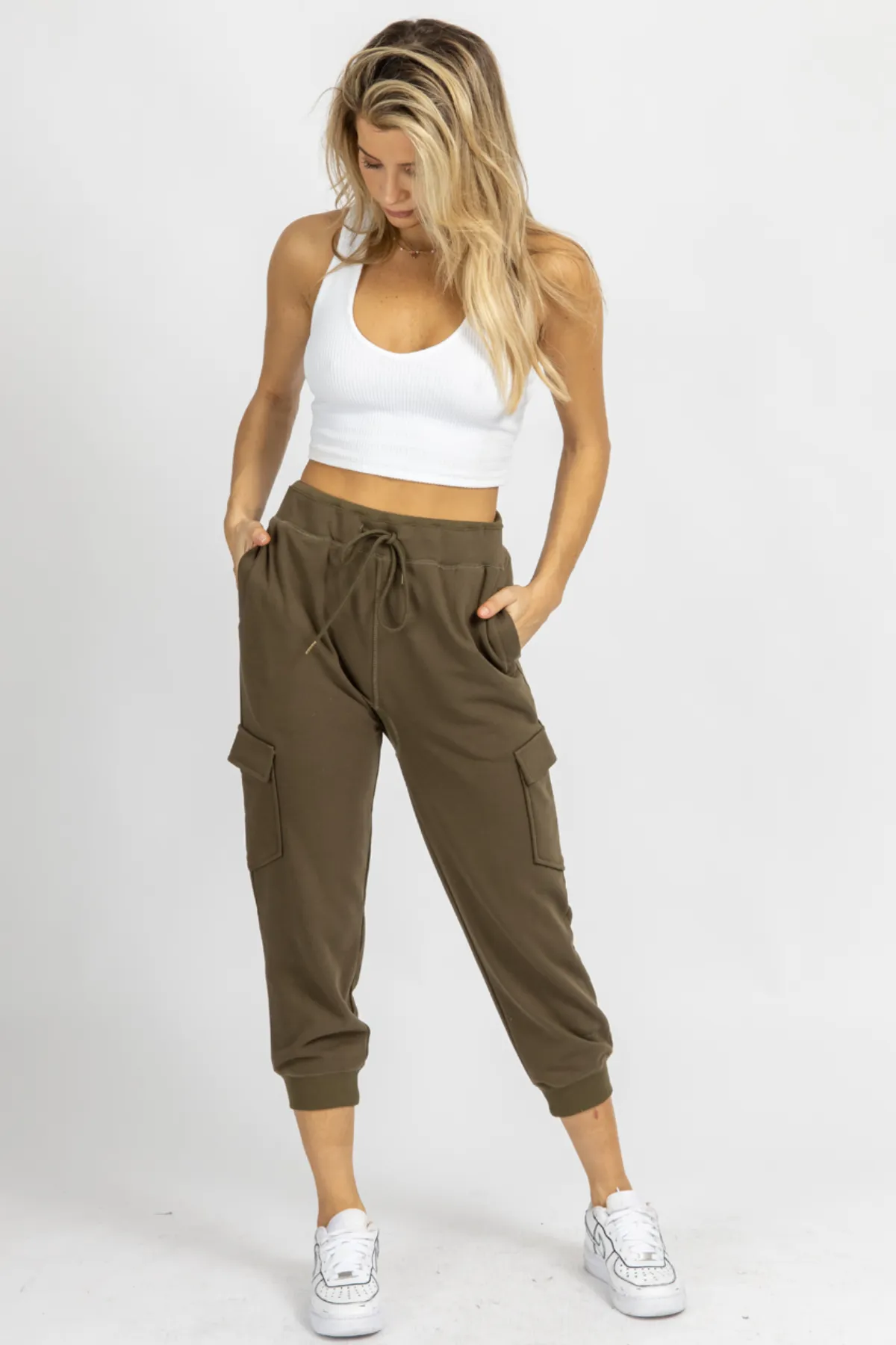 OLIVE CARGO RELAXED JOGGERS