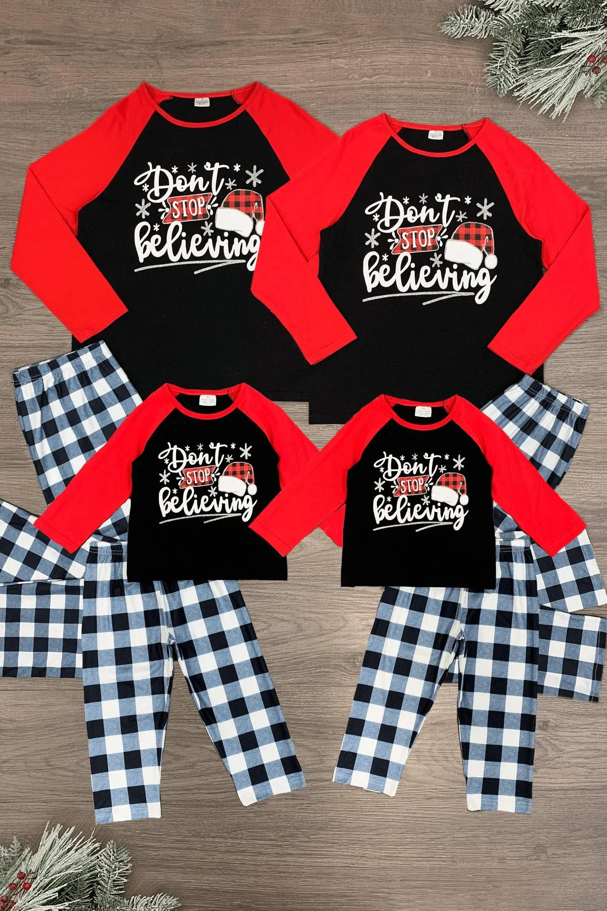 "Don't Stop Believing" Festive Family Pajamas - AND PET BANDANA!