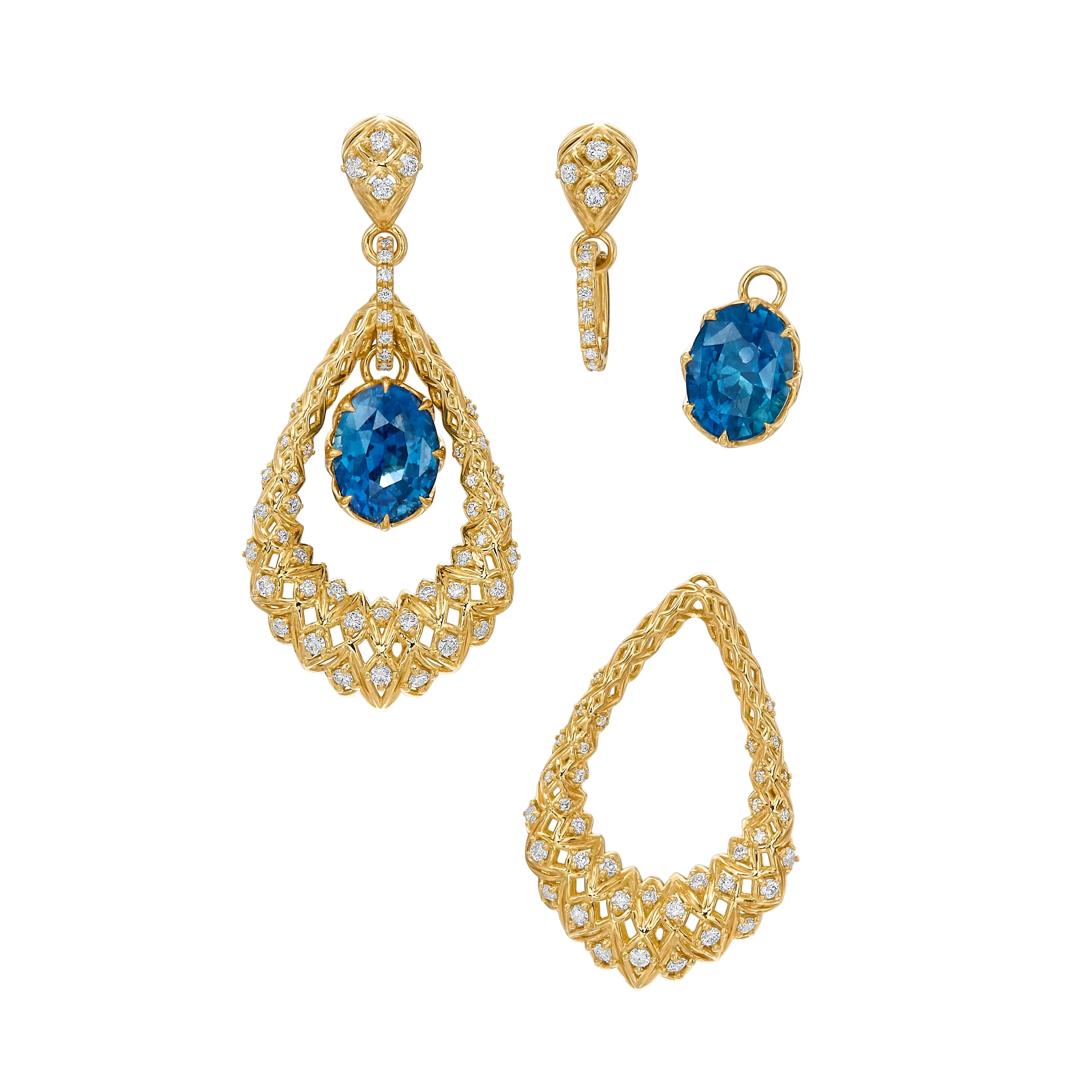 "Porta" Peacock Sapphire Convertible Drop Earrings