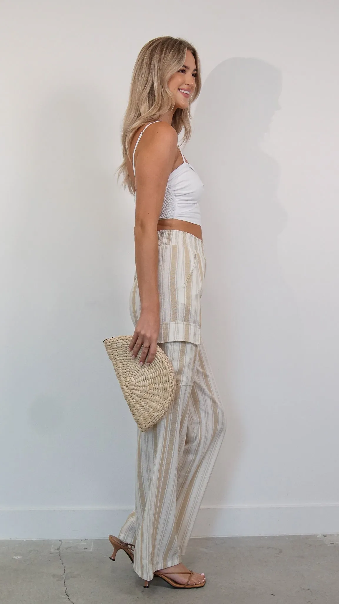 Ruby Striped Linen Pants in Beige