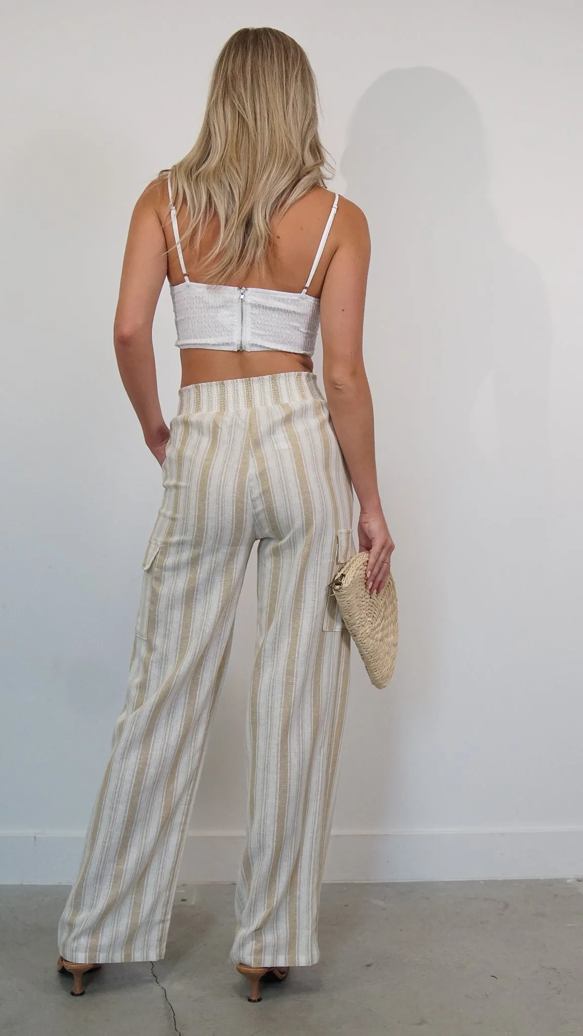 Ruby Striped Linen Pants in Beige