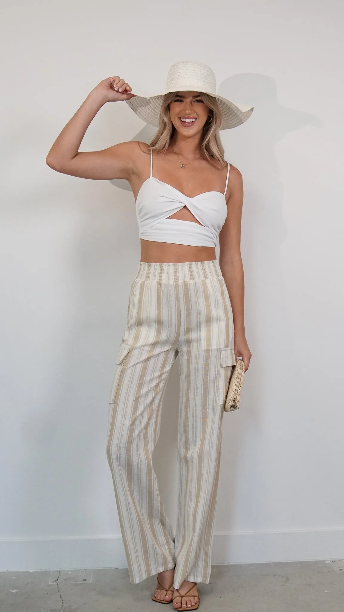 Ruby Striped Linen Pants in Beige