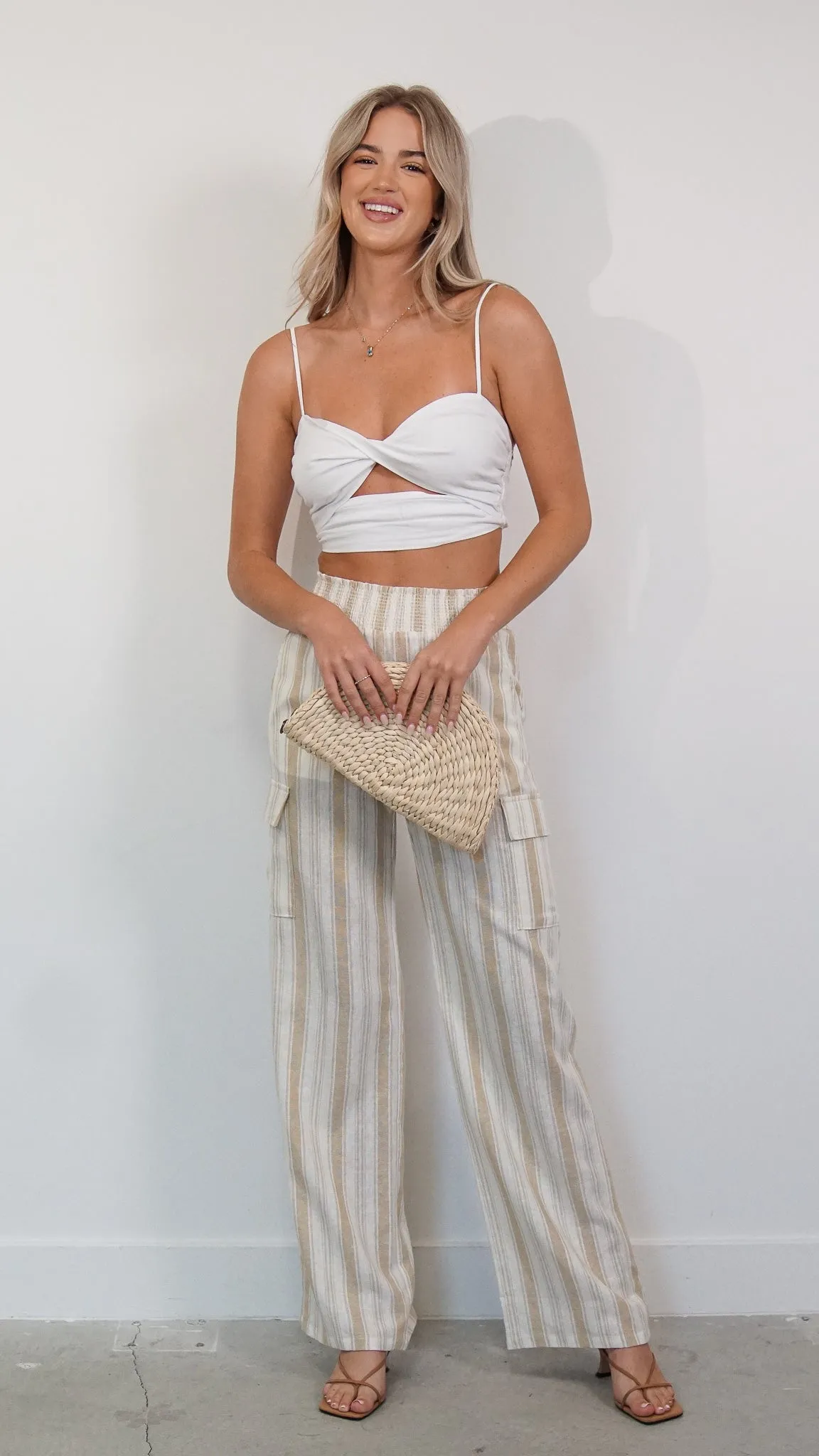 Ruby Striped Linen Pants in Beige