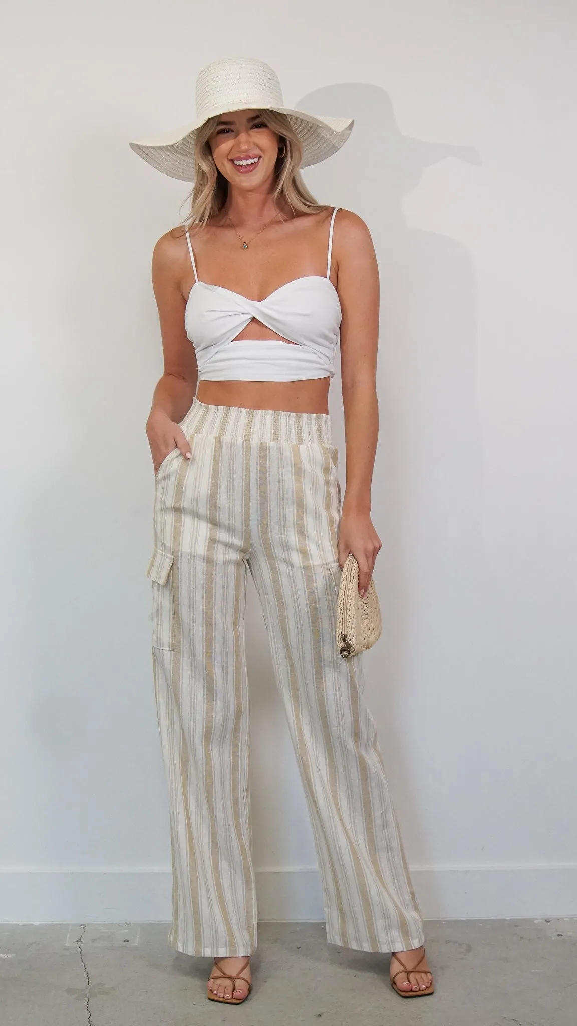 Ruby Striped Linen Pants in Beige