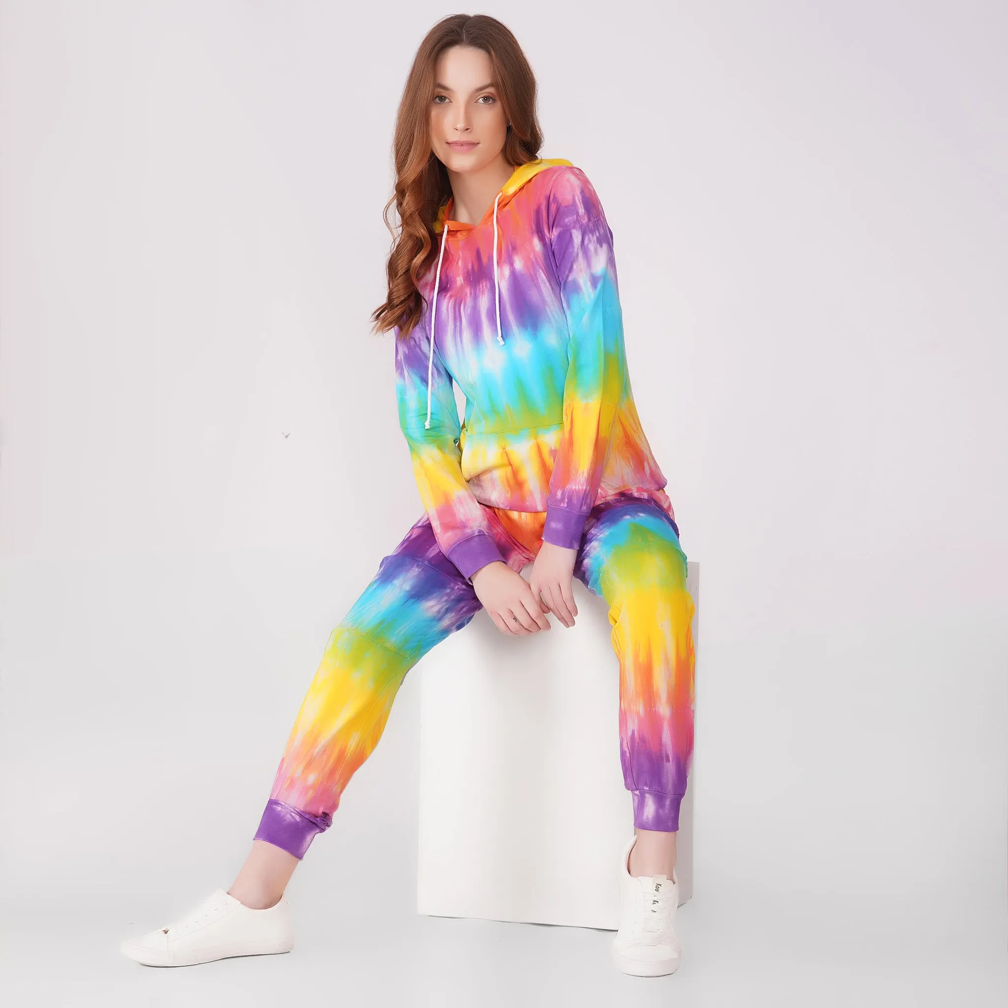 SLAY. Women's Rainbow Tie Dye Hoodie & Joggers Co-ord Set