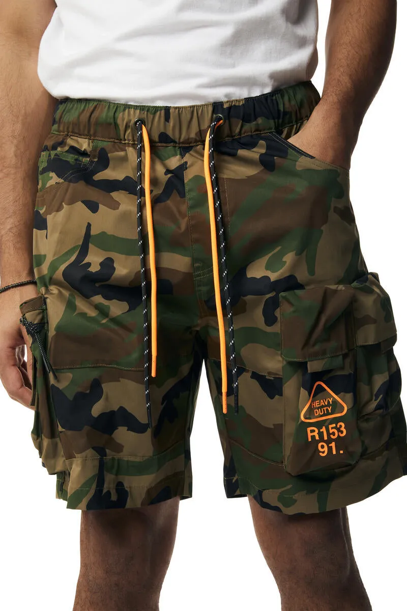 Smoke Rise - Utility Nylon Cargo Shorts (Wood Camo)