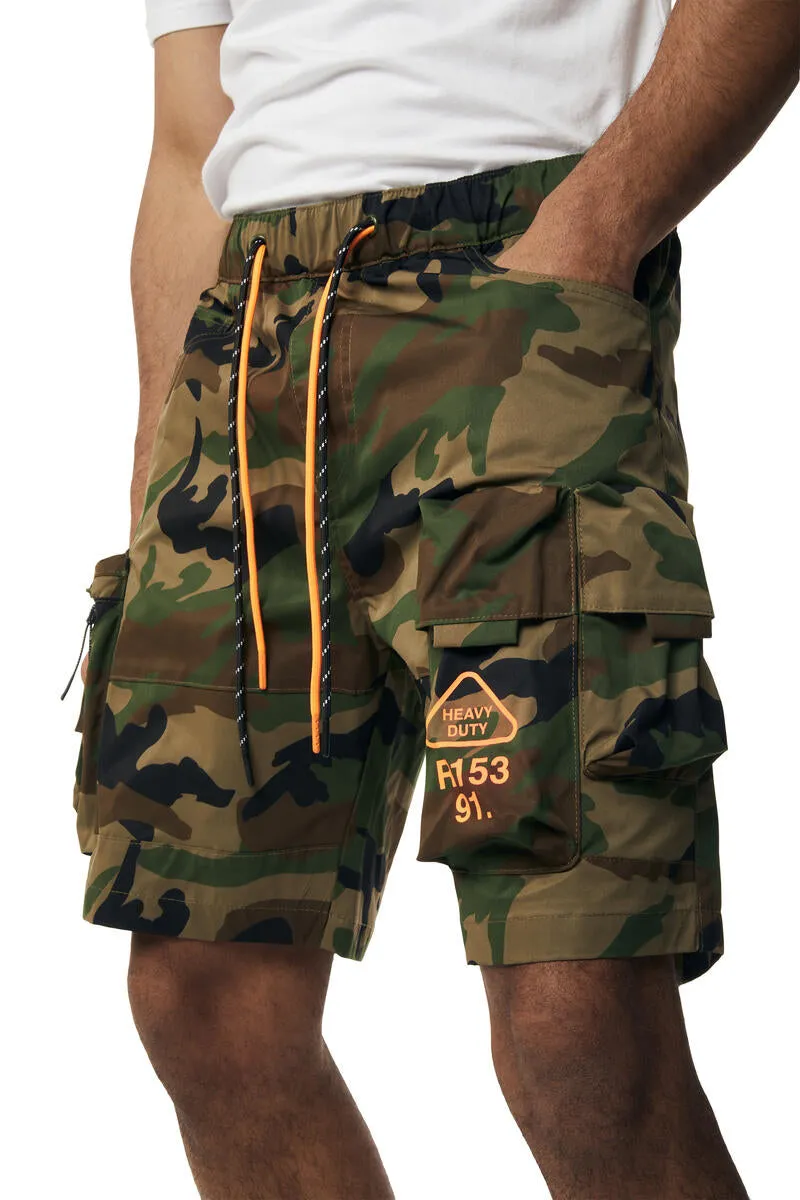 Smoke Rise - Utility Nylon Cargo Shorts (Wood Camo)