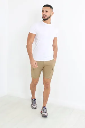 STONE CARGO POCKET DETAIL SLIM FIT SHORTS