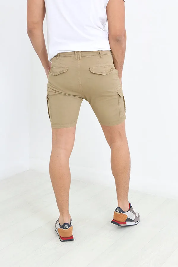 STONE CARGO POCKET DETAIL SLIM FIT SHORTS