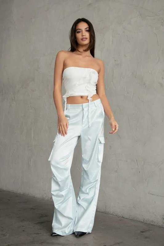 Stretch Satin Cargo Pants