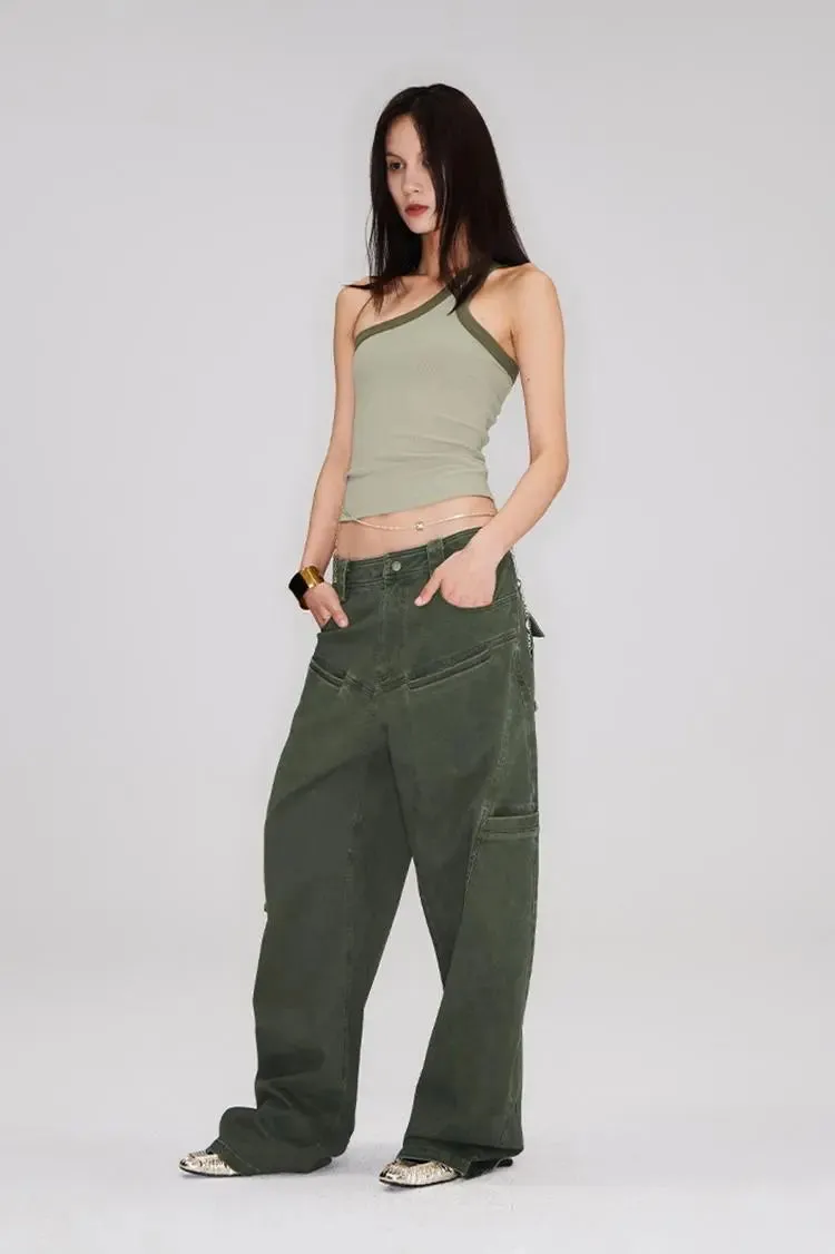 Structured Baggy Green Cargo Pants