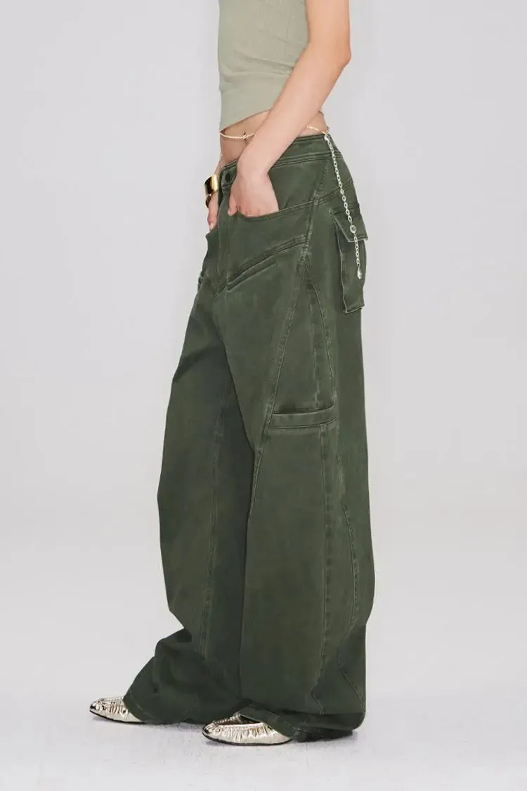 Structured Baggy Green Cargo Pants