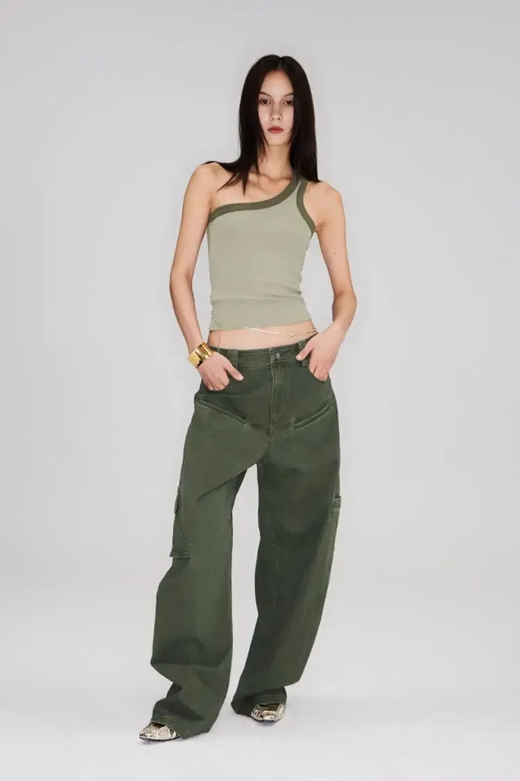 Structured Baggy Green Cargo Pants