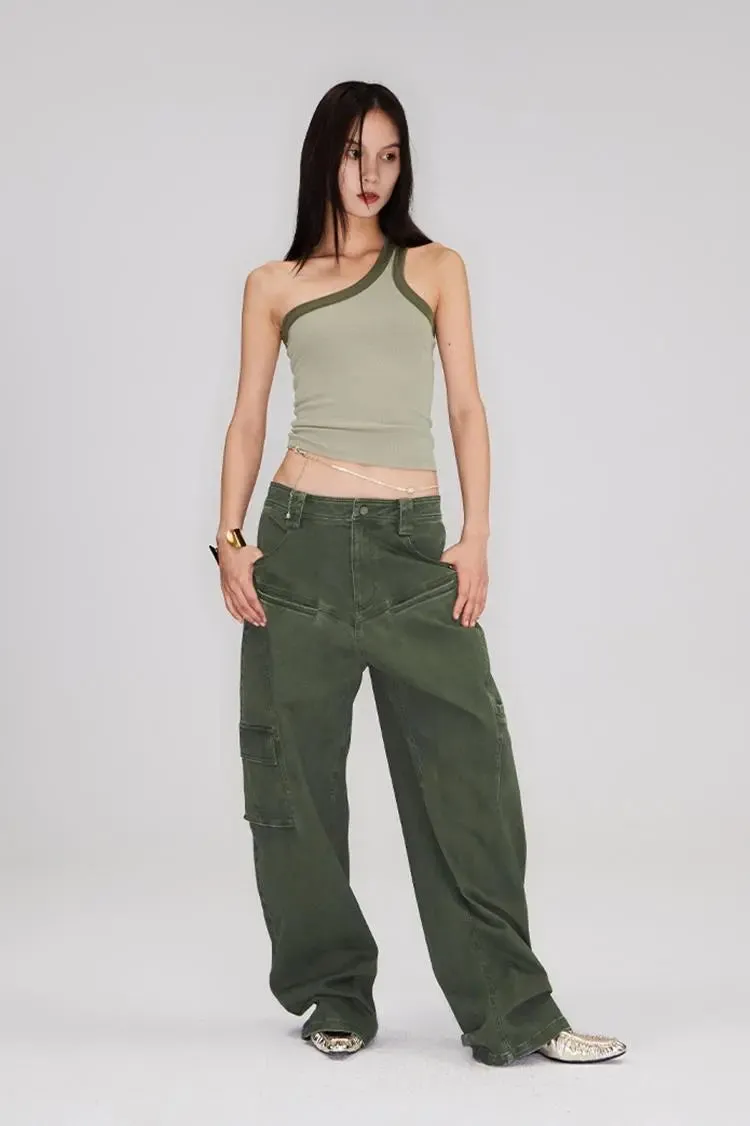 Structured Baggy Green Cargo Pants