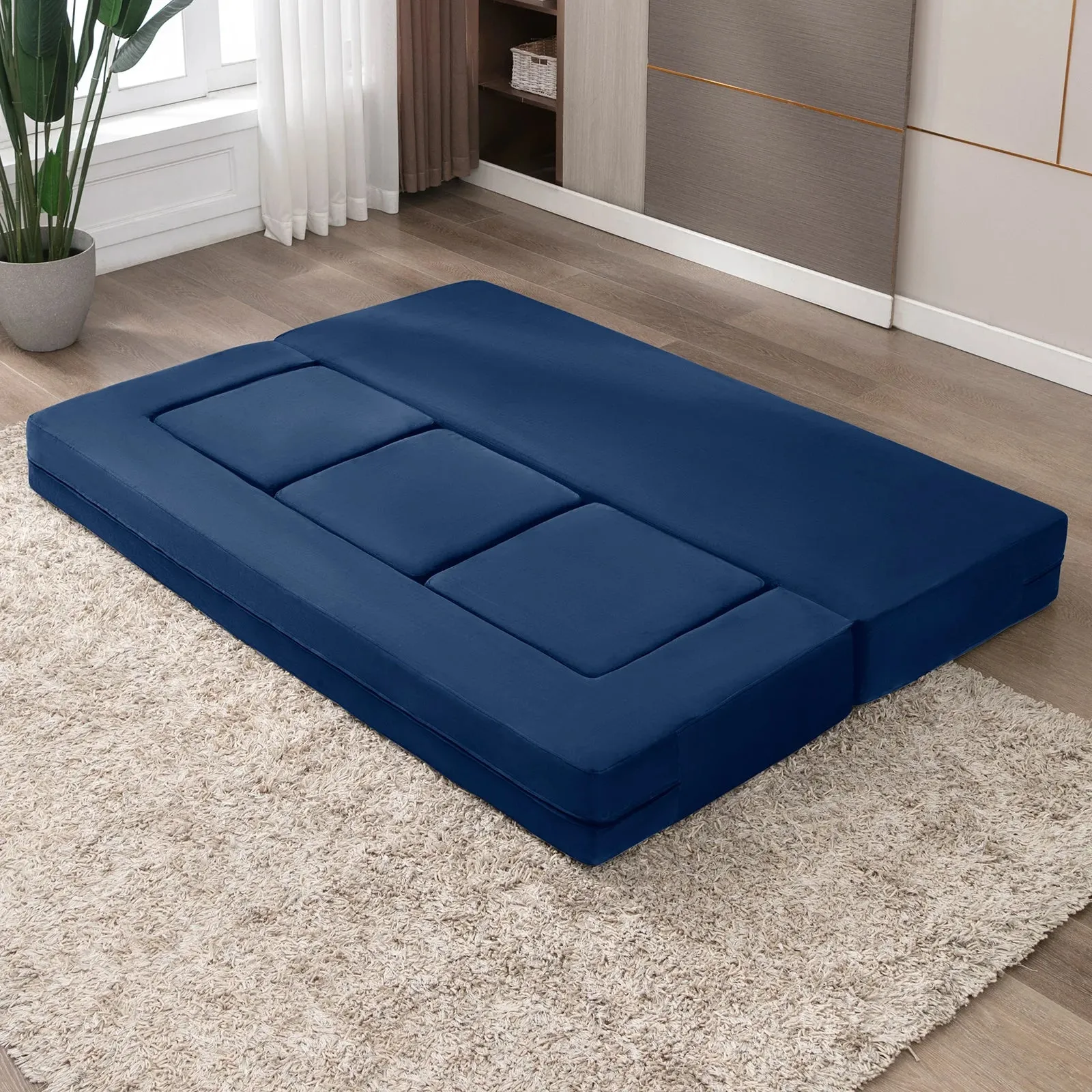 Versatile U-Shaped Velvet Sofa Bed with Ottoman Set