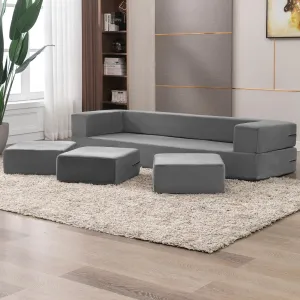 Versatile U-Shaped Velvet Sofa Bed with Ottoman Set