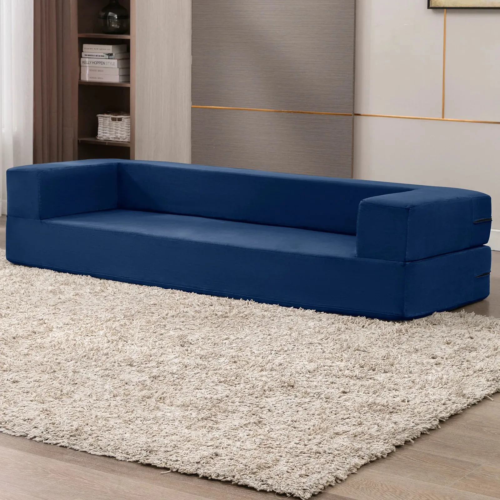 Versatile U-Shaped Velvet Sofa Bed with Ottoman Set