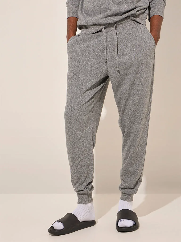 WES Lounge Grey Relaxed-Fit Mid-Rise Cotton Joggers