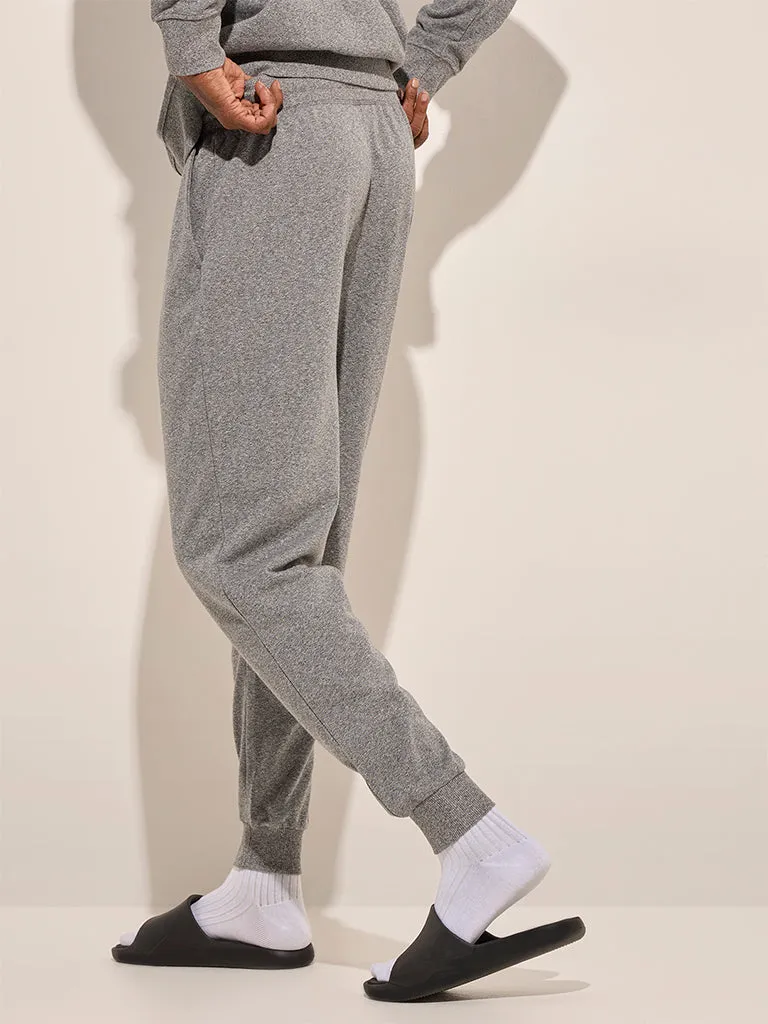 WES Lounge Grey Relaxed-Fit Mid-Rise Cotton Joggers