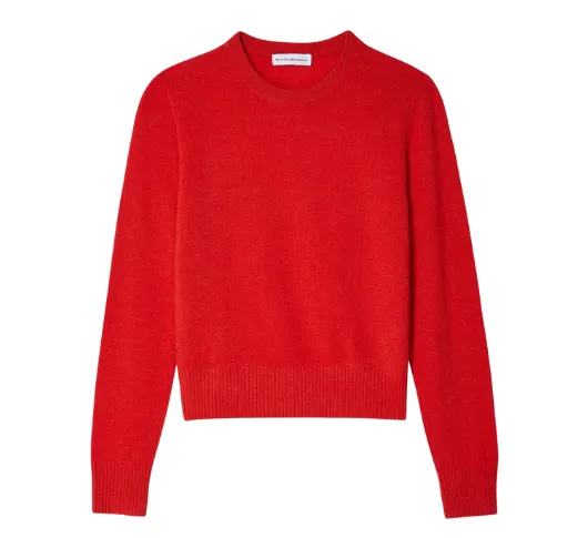 White   Warren - Cashmere Shrunken Crewneck in Carmine Red